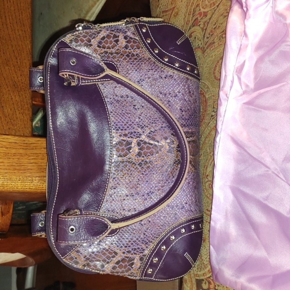 Sharif Studio Purple Snakeskin studded w/leopard print Shoulderbag. $279 Retail. - Picture 3 of 12